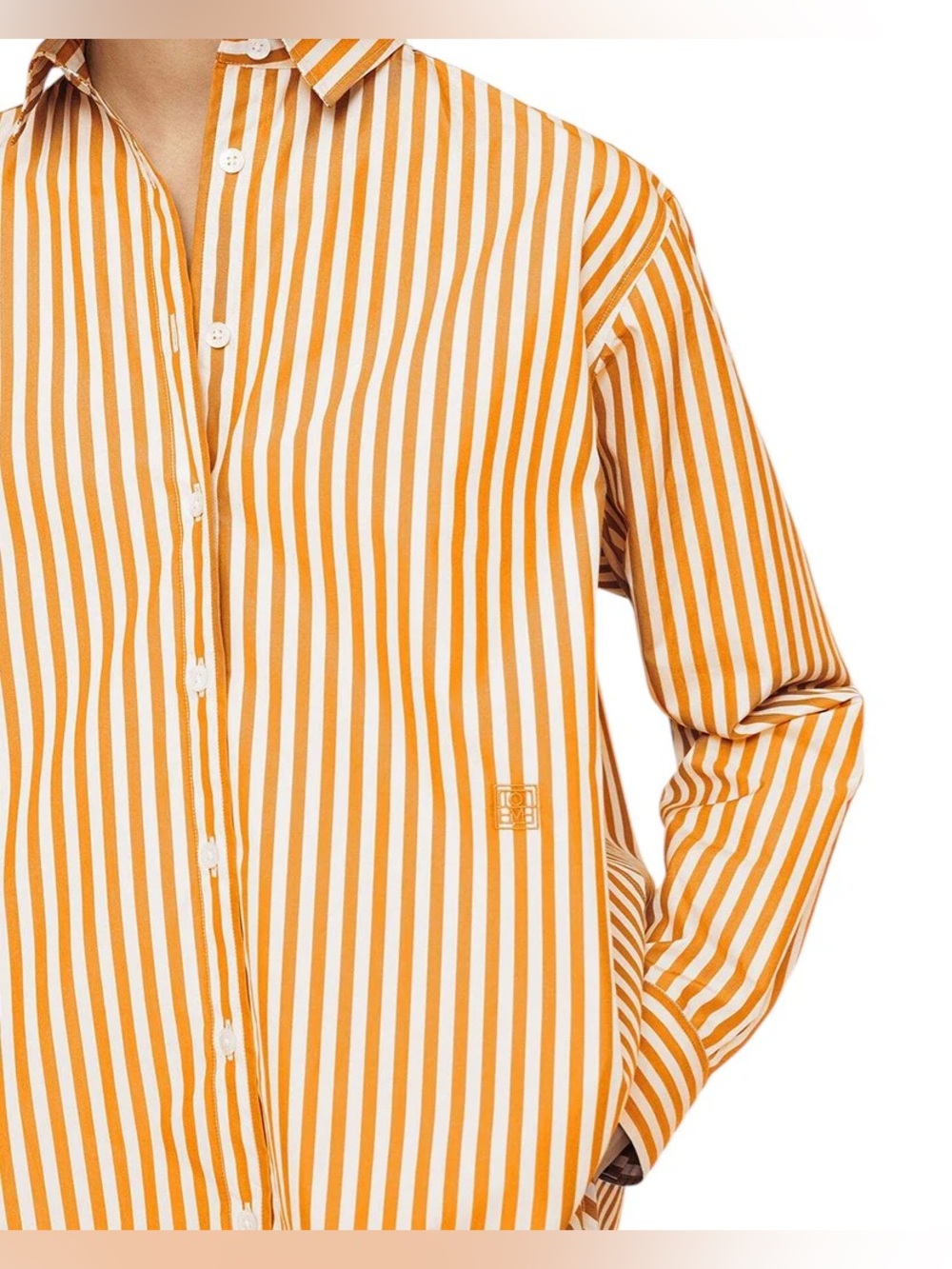 Toteme Signature Cotton Shirt- Orange Stripe - Picture 3 of 9